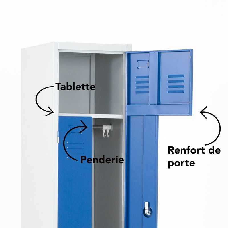 Armoire vestiaire en métal 2 portes avec serrure 2 places monobloc