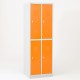 Vestiaire biplaces semi monobloc 4 casiers, portes orange