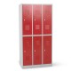 Vestiaire biplaces semi monobloc 6 casiers, portes rouges