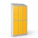 Vestiaire biplace 6 casiers monobloc portes jaunes - H1.80m - L30cm