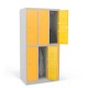 Vestiaire biplace 6 casiers monobloc portes jaunes - H1.80m - L30cm