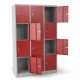 Vestiaire Multicases 12 cases rouge, 4 portes ouvertes