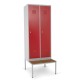 Vue d'ensemble du vestiaire industrie salissante semi monobloc 2 cases rouge avec banc.