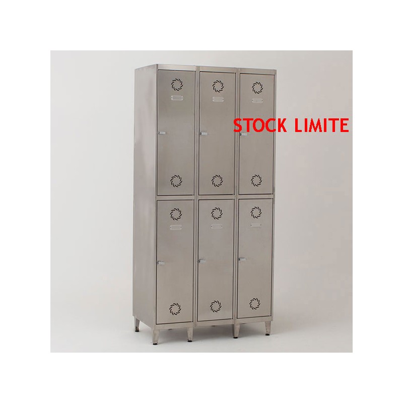 Vestiaire inox biplaces 6 cases sur pieds Vestimetal